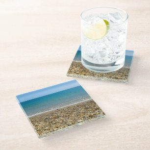 Posavasos De Vidrio Montaña de vidrio fotográfico de playa