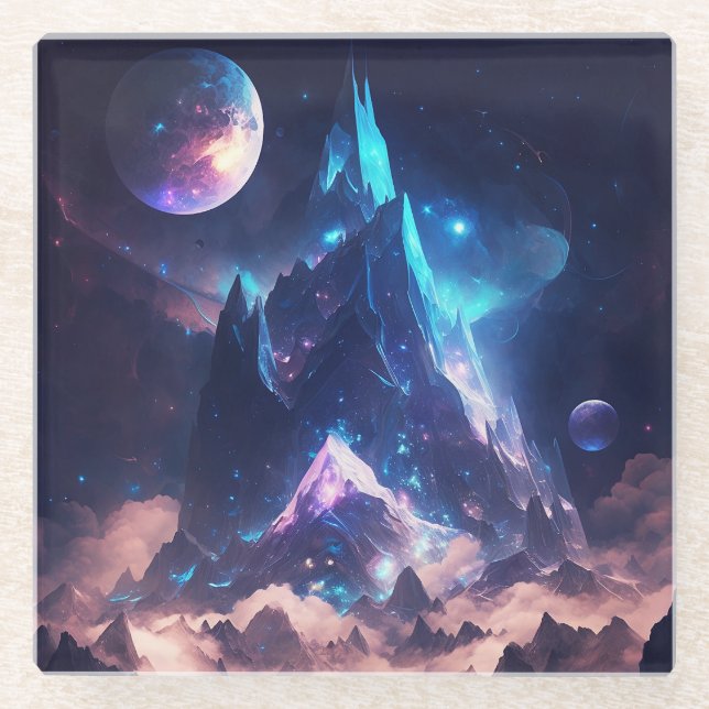 Posavasos De Vidrio Montaña Del Paisaje De La Fantasía De Cristal (Anverso)