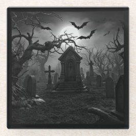 Posavasos De Vidrio Montaña Rusa Cementerio Gótico Bajo la Luna Llena
