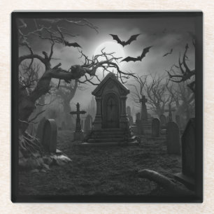 Posavasos De Vidrio Montaña Rusa Cementerio Gótico Bajo la Luna Llena