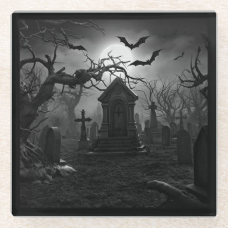 Posavasos De Vidrio Montaña Rusa Cementerio Gótico Bajo la Luna Llena 