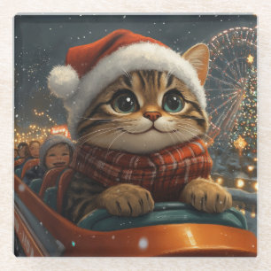 Posavasos De Vidrio Montaña Rusa de Gato Bengalí Navidad