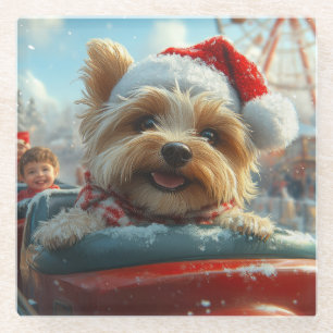 Posavasos De Vidrio Montaña Rusa De Perro Terrier Biewer Navidad
