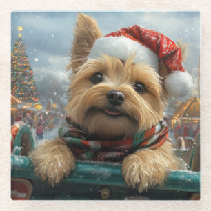 Posavasos De Vidrio Montaña Rusa de Perro Terrier Cairn Navidad