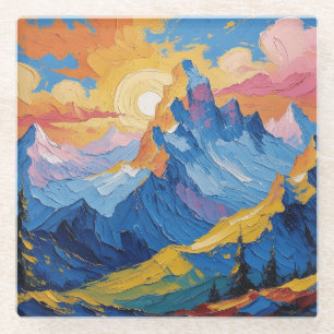Posavasos De Vidrio Montañas al amanecer con resplandor