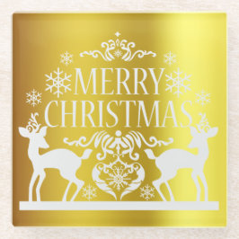 Posavasos De Vidrio Montañas de cristal de Navidad White Faux Gold Mer