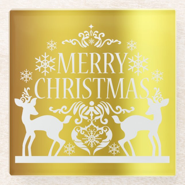 Posavasos De Vidrio Montañas de cristal de Navidad White Faux Gold Mer (Anverso)