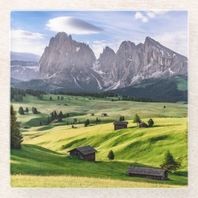 Posavasos De Vidrio Montañas de la dolomía de Seiser Alm el |, Italia (Anverso)