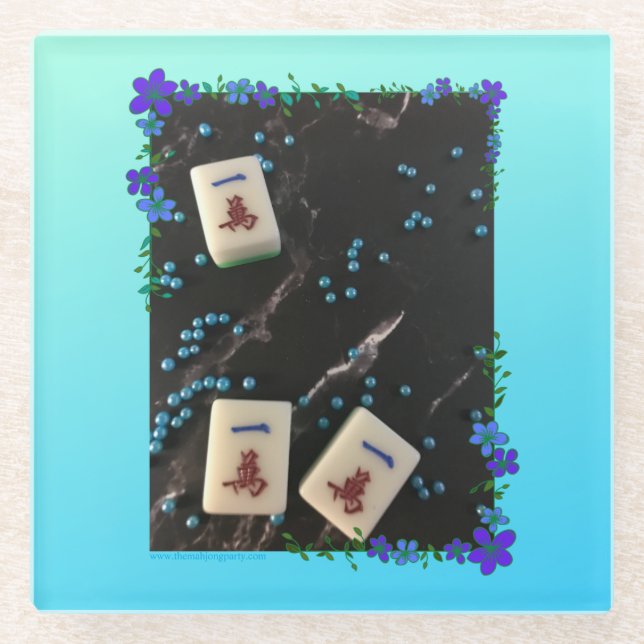 Posavasos De Vidrio Montañas de vidrio con temática de mahjong con flo (Anverso)