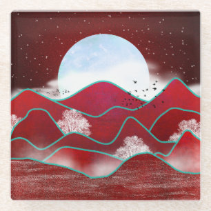 Posavasos De Vidrio Moonrise Roja