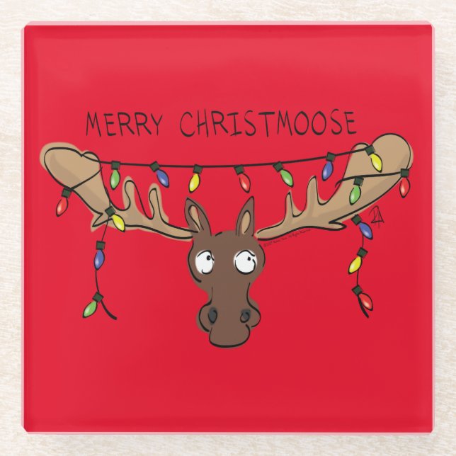 Posavasos De Vidrio Moose Cute Funny Navidades (Anverso)