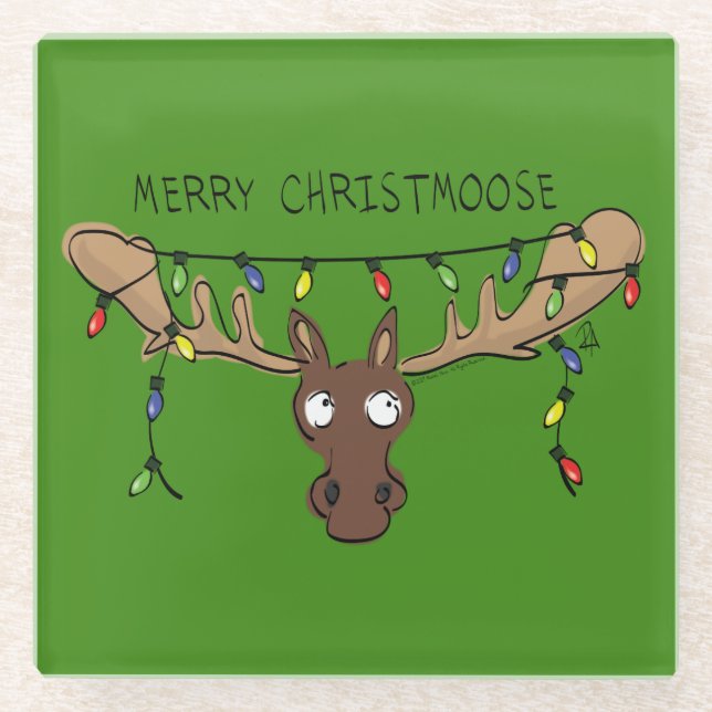 Posavasos De Vidrio Moose Cute Funny Navidades (Anverso)