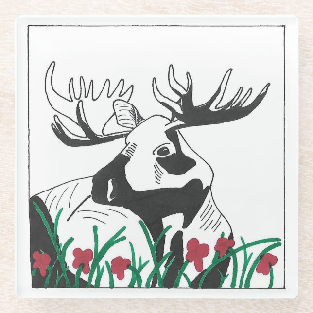 Posavasos De Vidrio Moose de flores silvestres rusas artísticas (Anverso)