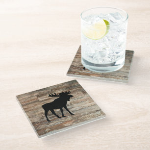 Posavasos De Vidrio Moose Wood Pintura Rústica Estilo