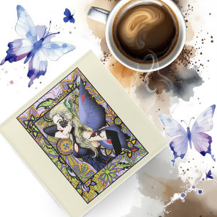 Posavasos De Vidrio Morado de Floral de hadas rubias