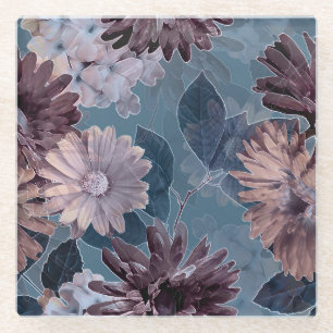 Posavasos De Vidrio Morado Monocromo: acuarela floral sin foco