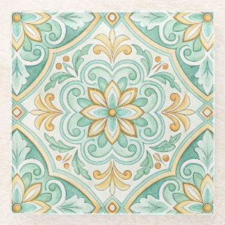 Posavasos De Vidrio Moroccan Tile Geometric Floral Pattern