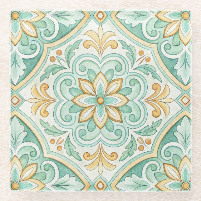 Posavasos De Vidrio Moroccan Tile Geometric Floral Pattern (Anverso)