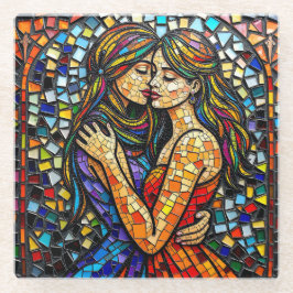 Posavasos De Vidrio Mosaic Tile Style Ai Art Romantic Embrace