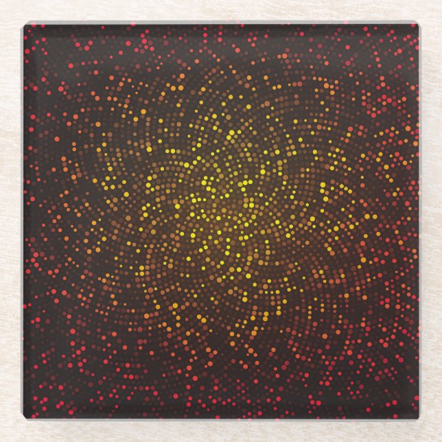 Posavasos De Vidrio Mosaico brillante, fondo amarillo-rojo oscuro. (Anverso)