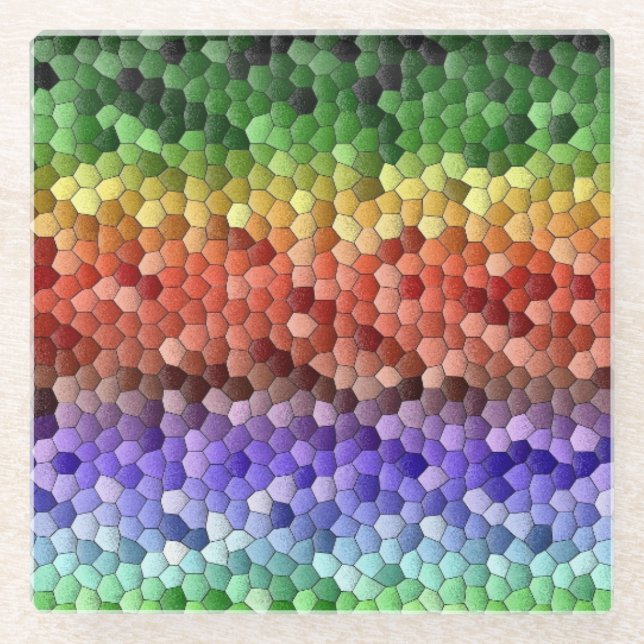 Posavasos De Vidrio Mosaico de Arcoíris (Anverso)