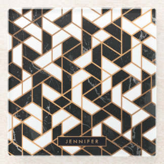 Posavasos De Vidrio Mosaico de mármol blanco y negro