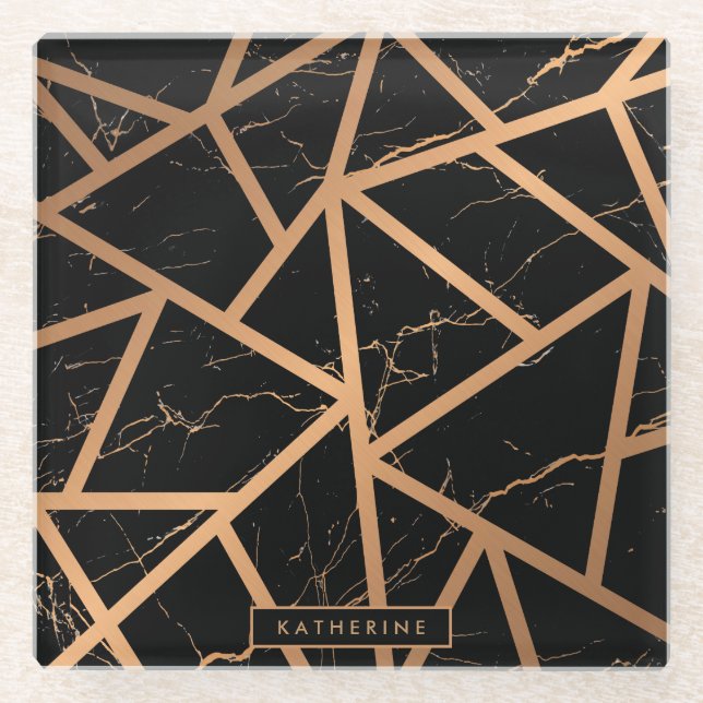 Posavasos De Vidrio Mosaico de mármol negro y dorado (Anverso)