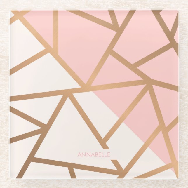 Posavasos De Vidrio Mosaico de oro Rosa (Anverso)