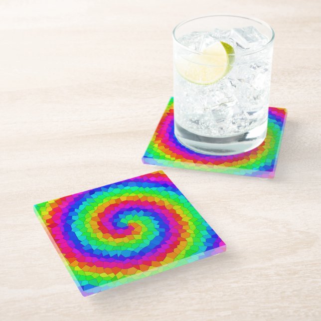 Posavasos De Vidrio Mosaico espiral arcoiris (Angular)