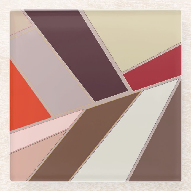 Posavasos De Vidrio Mosaico geométrico moderno, marrón y Naranja (Anverso)