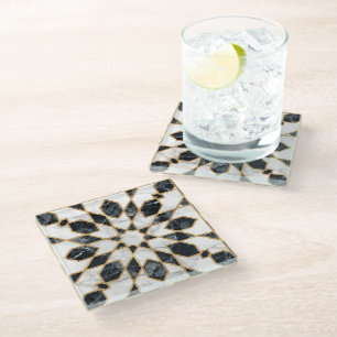 Posavasos De Vidrio Mosaico marroquí de mármol blanco y negro