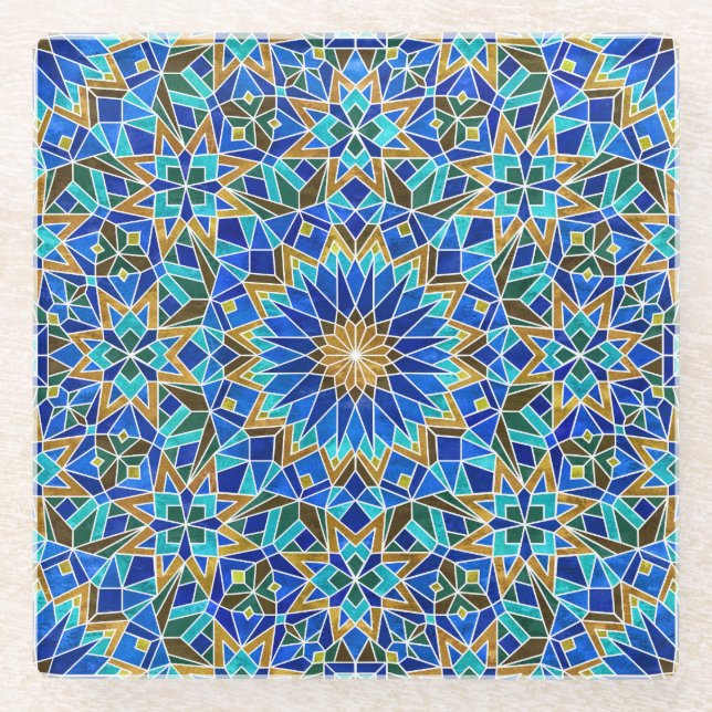 Posavasos De Vidrio Mosaico Marroquí: Diseño árabe sin foco (Anverso)