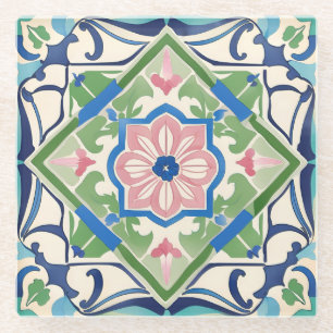 Posavasos De Vidrio Mosaico rosa y azul