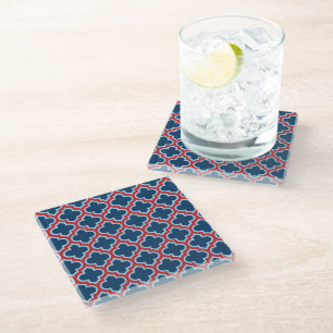 Posavasos De Vidrio Mosaicos marroquíes azules y rojos, Entramado, Cua