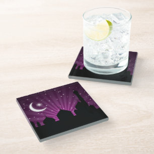 Posavasos De Vidrio Mosque Silhouette Noche Púrpura - Pascua de vidrio