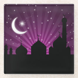 Posavasos De Vidrio Mosque Silhouette Noche Púrpura - Pascua de vidrio