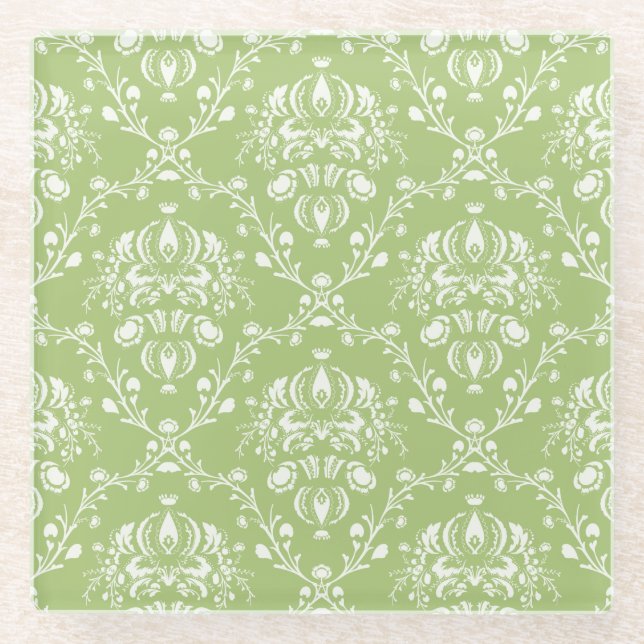 Posavasos De Vidrio Moss Green Damask (Anverso)