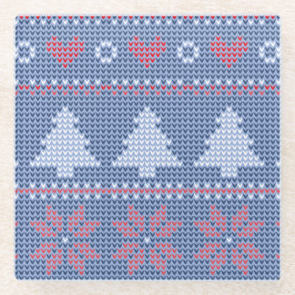 Posavasos De Vidrio Motif de tricot de Noël Bleu