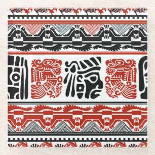 Posavasos De Vidrio Motivos indios, rojo negro, patrón sin costuras.