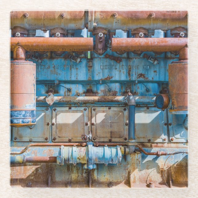 Posavasos De Vidrio Motor diesel imperial del Atlas viejo y oxidado en (Anverso)