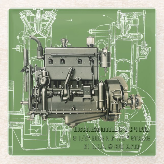 Posavasos De Vidrio Motor Wisconsin Milwaukee Motor de gas B-3 (Anverso)