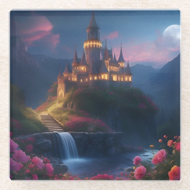 Posavasos De Vidrio Mountain Midnight Castle Four (Anverso)