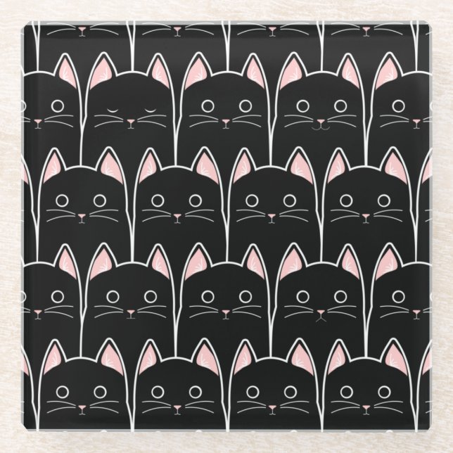 Posavasos De Vidrio Muchos patrones de gatos negros (Anverso)