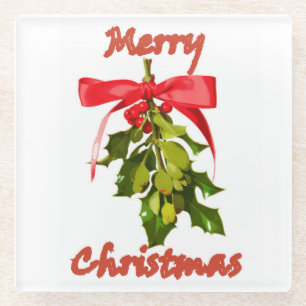 Posavasos De Vidrio muérdago de las Felices Navidad