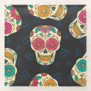 Posavasos De Vidrio Muertos Skulls: Elegancia vintage sin foco.