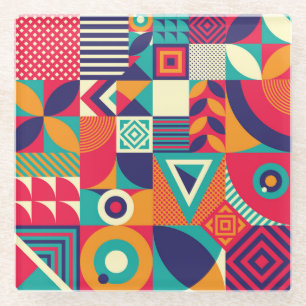 Posavasos De Vidrio Muestra formas geométricas abstractas, patrón sin 