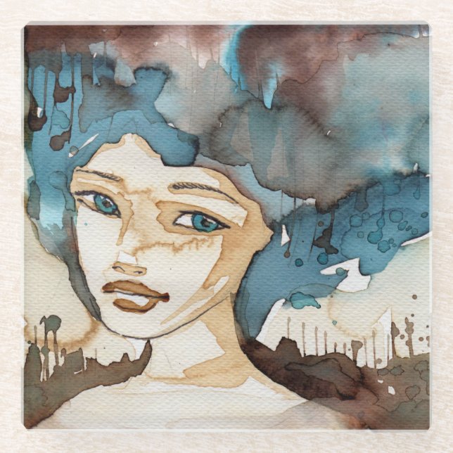 Posavasos De Vidrio Mujer azul (Anverso)