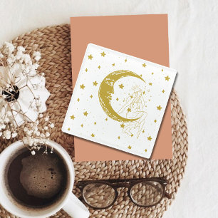 Posavasos De Vidrio Mujer celestial, luna estrellas, boho, astronomía 