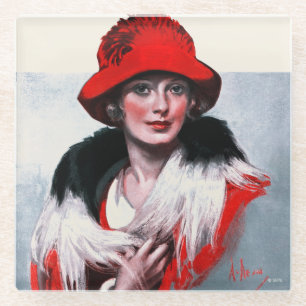 Posavasos De Vidrio Mujer en Gorra rojo