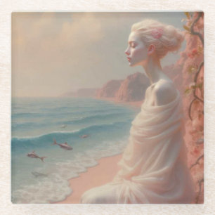 Posavasos De Vidrio Mujer etérea en una playa de ensueño
